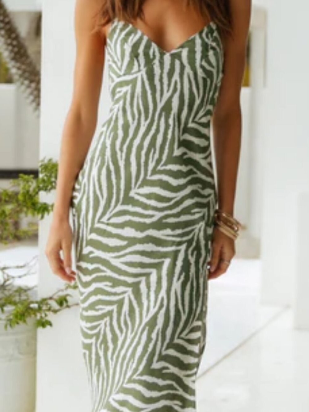 NWOT Fortunate One Zebra print Midi Dress White/Green XS